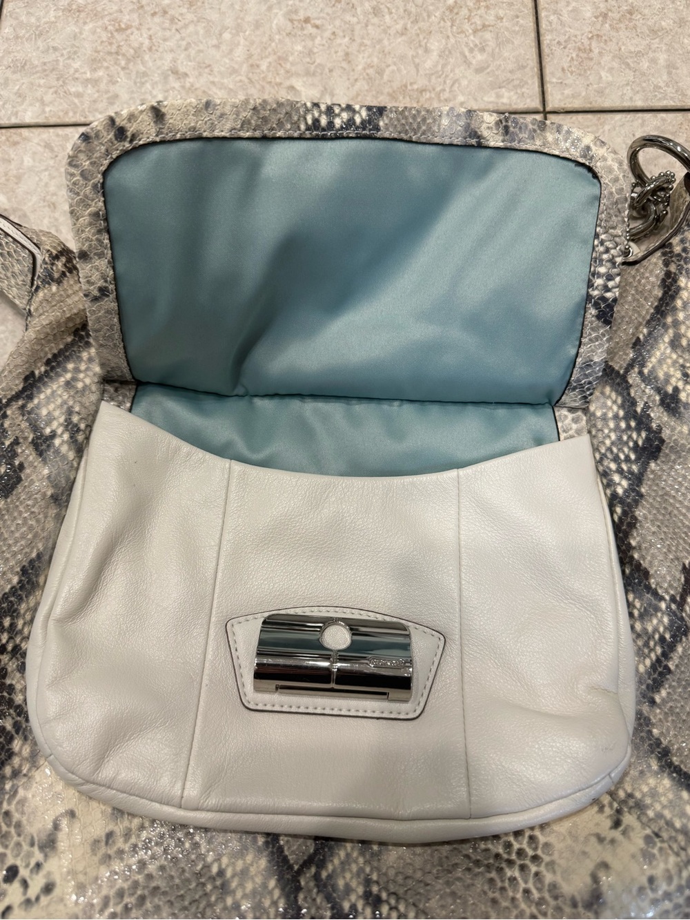 Coach Snakeskin-Print Hobo Shoulder Bag in Cream and Gray L1169-19323 - Picture 2 of 8